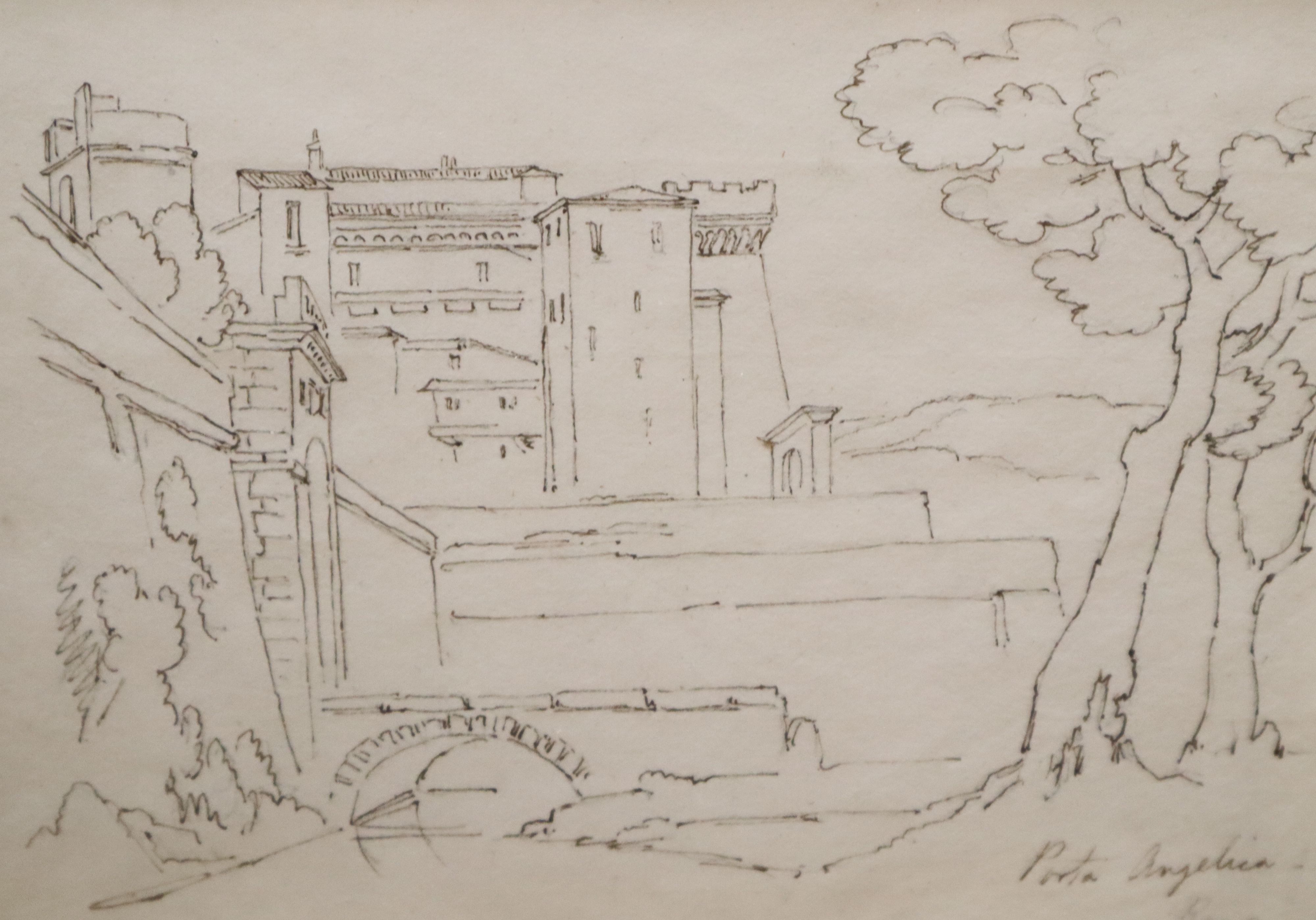 19th century English School, four pen and ink drawings, Studies of Italian towns, largest 12 x 18cm